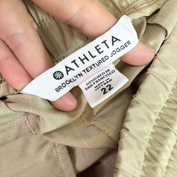 Athleta Brooklyn Textured Jogger Pants Womens 22 Tan Checkered Pockets Pull On - Picture 8 of 10
